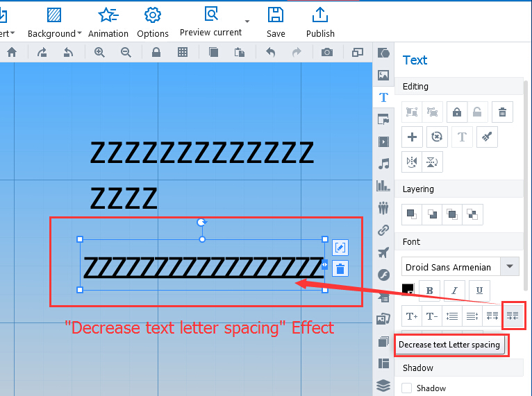 Customize text leading and text letter spacing