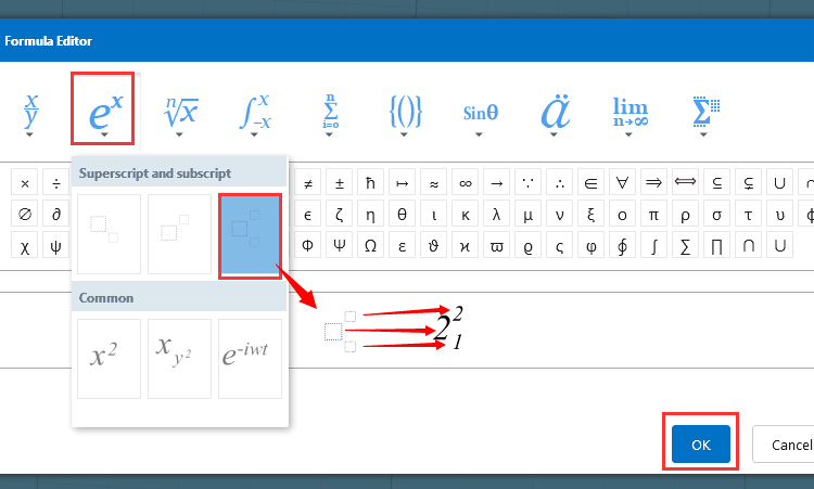 insert superscript and subscript